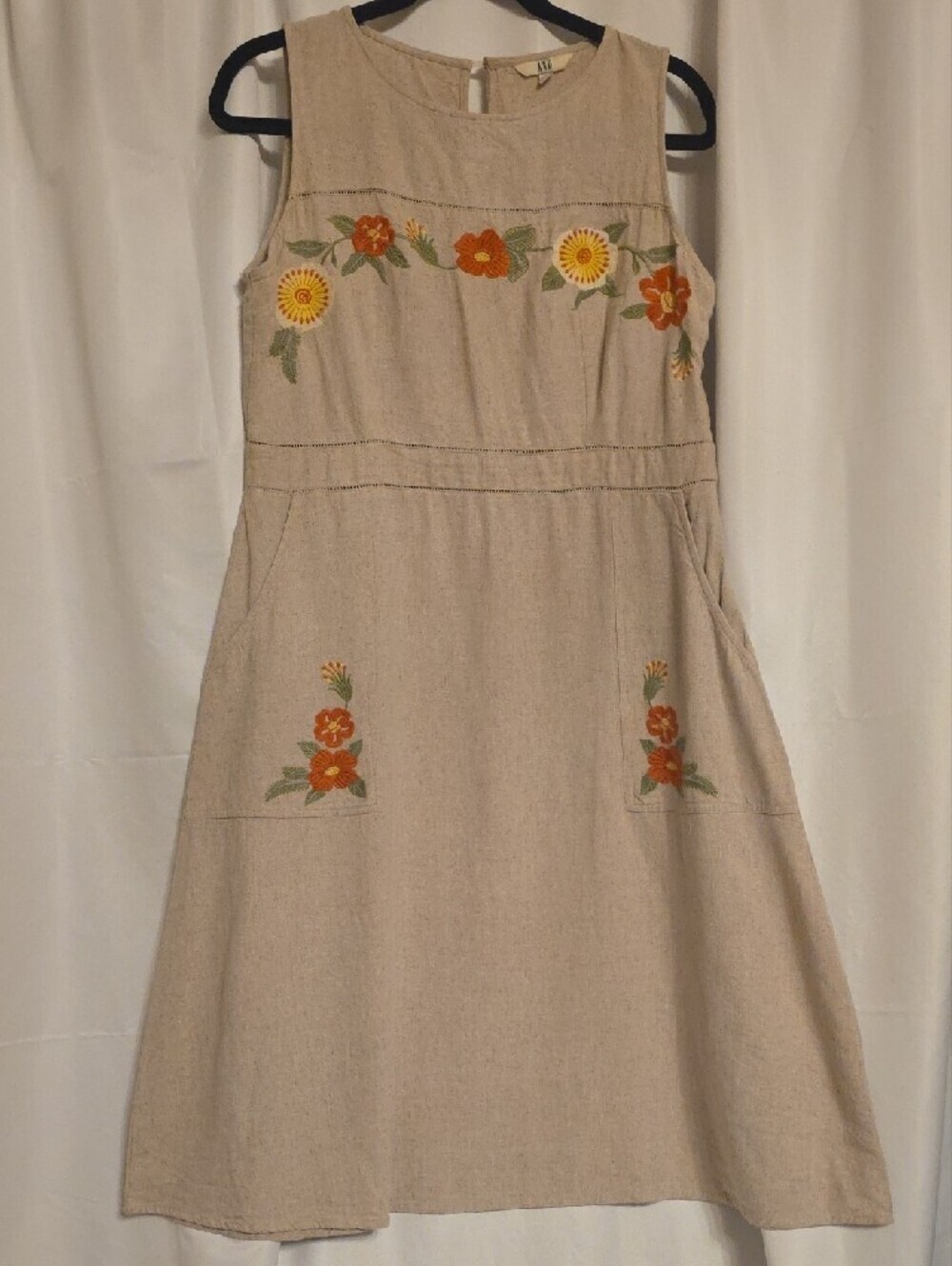 AND Natural Dress Cream Midi Dress with Floral Embroidery Size 14 - Picture 6 of 16